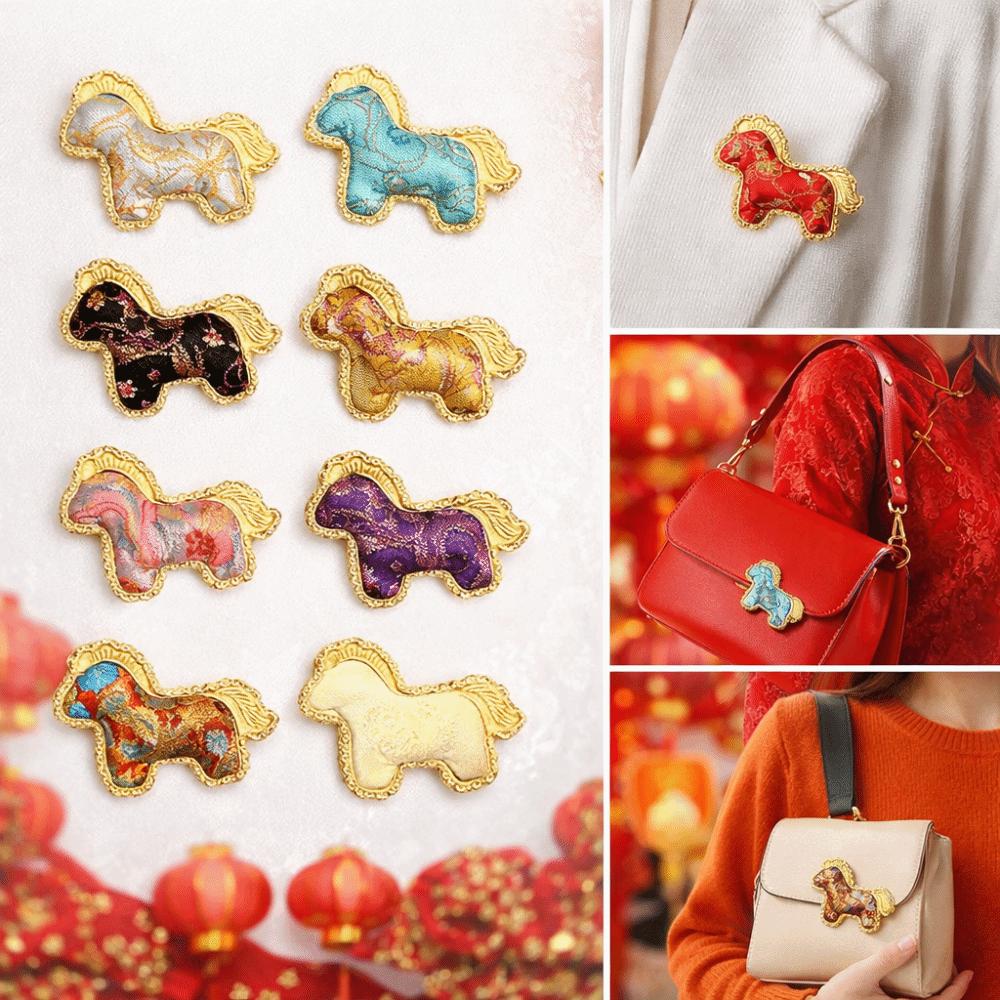 Chinese Style Horse Brooch Embroidery Details Retro Design Little Pony Pin Brocade Material Luxury Song Brocade Brooch