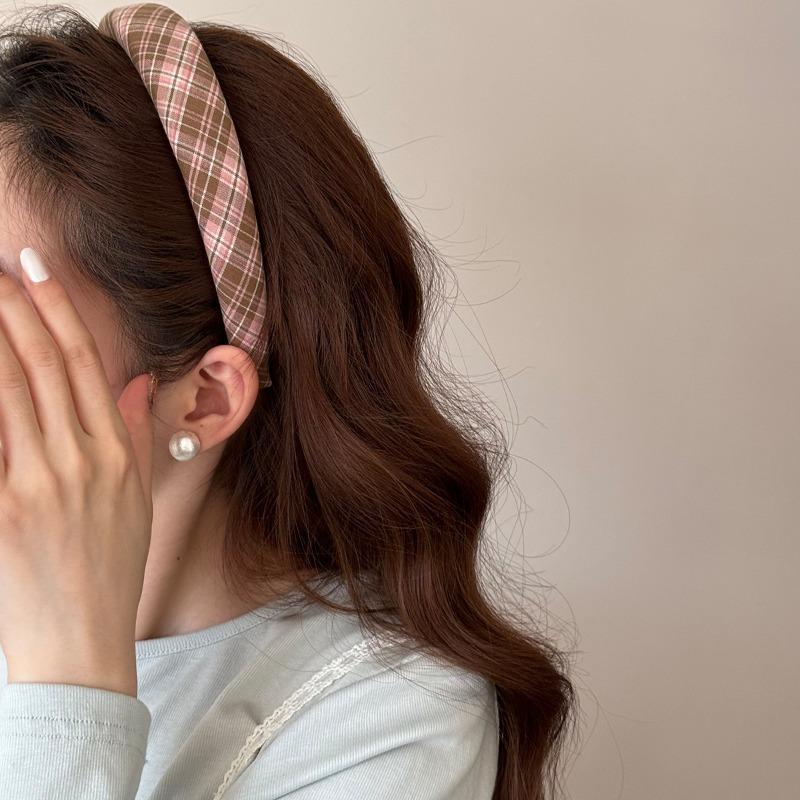Retro College Checkered Hairband - Fresh, Sweet and Cute Headband for Girls - Sponge High-Crown Headband