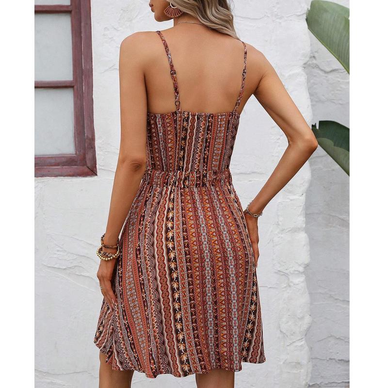 Women Dresses 2025 Summer Sleeveless Strap Dress Sexy V-Neck Striped Women Dress J878