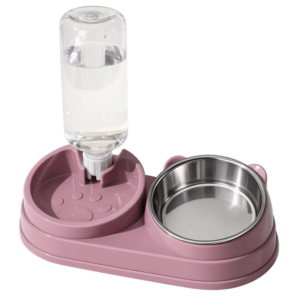 Stainless Steel Automatic Pet Feeder 2-in-1 Pet Feeding Bowl Pet Water Feeder Home Use розовый