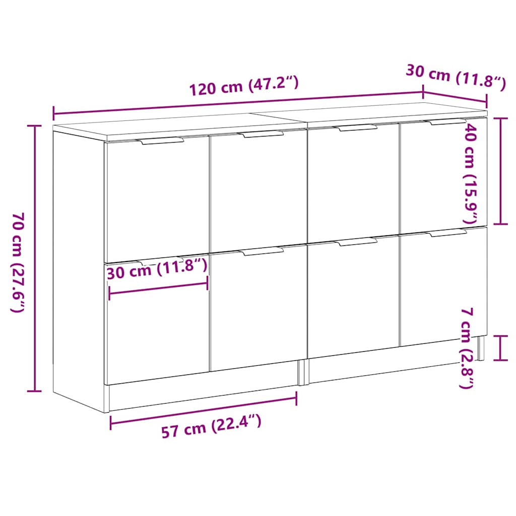 Sideboard 2 pcs Black Oak Effect 60 x 30 x 70 cm