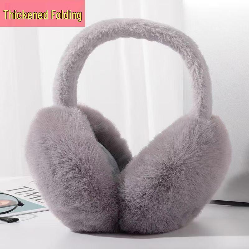Cute Faux Rabbit Fur Foldable Ear Muffs for Women - Plush, Thickened, and Warm Earmuffs for Autumn and Winter.