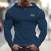 Spring Fall Men's Waffle V-neck Long Sleeve T-shirt Casual Fashion Vacation Top for European American Foreign Trade