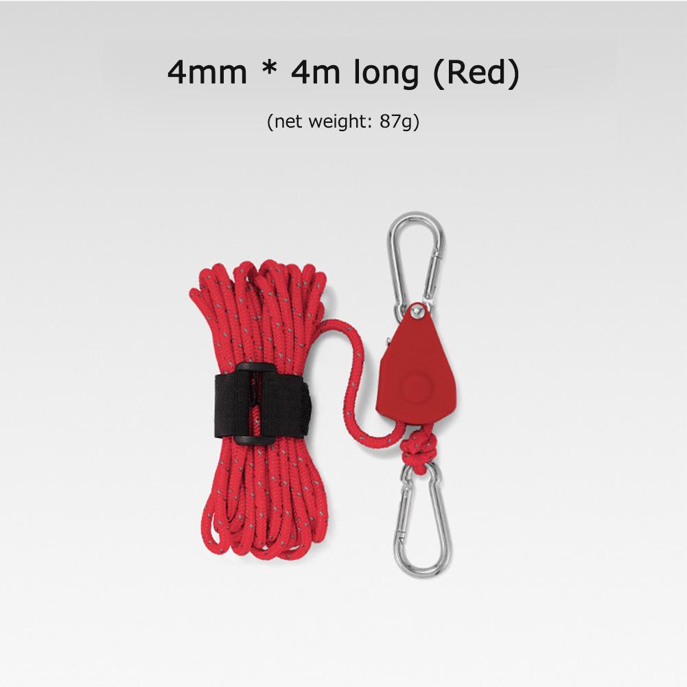 4mm 4m Rope Fastener Reflective Nylon Tent Wind Rope Tensioner with Carabiner Tent Wind Rope Fixed Buckle Adjustable for Camping