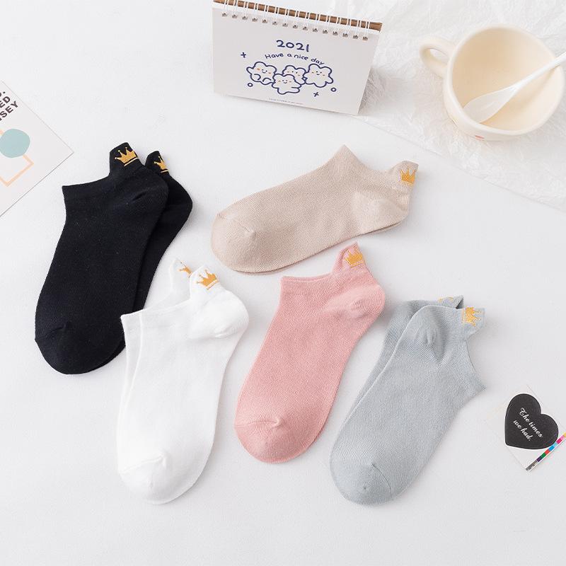 Women's Summer New Solid Color Embroidery Mesh Heel Crown Collegiate Air Breathable Boat Socks