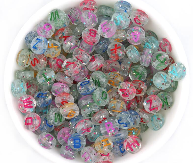 100pcs 7mm Multicolor Acrylic Alphabet Beads Heart Numbers Letter Loose Beads For Jewelry Making DIY Bracelets Gift Wholesale