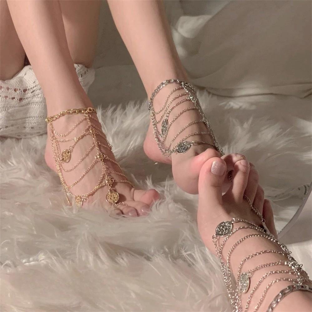 2 Pcs Tassel Tassel Ankle Chain Multi-layer Instep Chain Temperament Anklet with Pendant Women