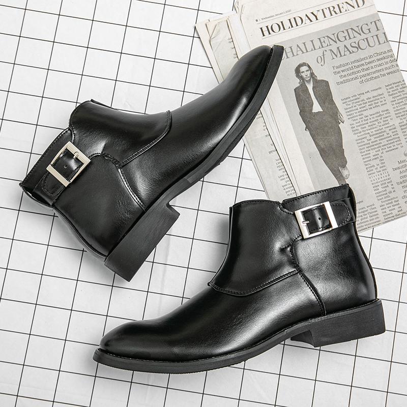 Fashion New Handmade Men's Business Ankle Boots Pointed Toe Dress Botas British High Top Leather Shoes Slip-On Casual Male Chelsea Boots