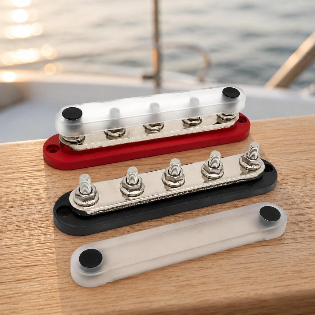 2 Pieces 5-Terminal Busbar Heat Resistant Power Distribution Block Compact