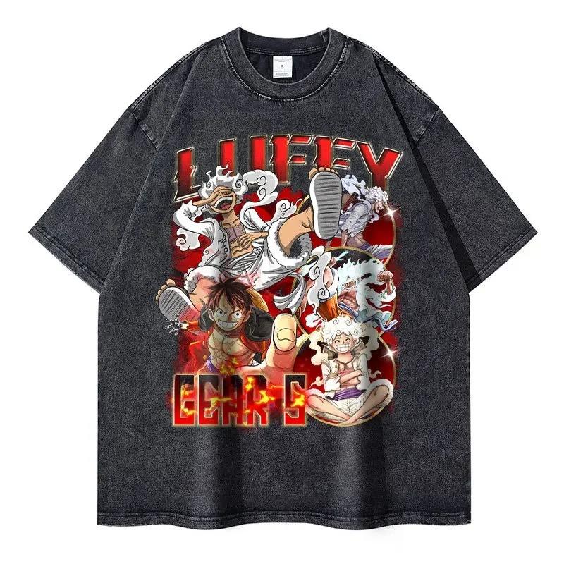 T-shirt con Stampa Grafica Manga di One Piece Roronoa Zoro per Uomo Donna Streetwear Harajuku Moda Top Oversize Cotone Lavato Retrò Girocollo Estate Nuova T-shirt