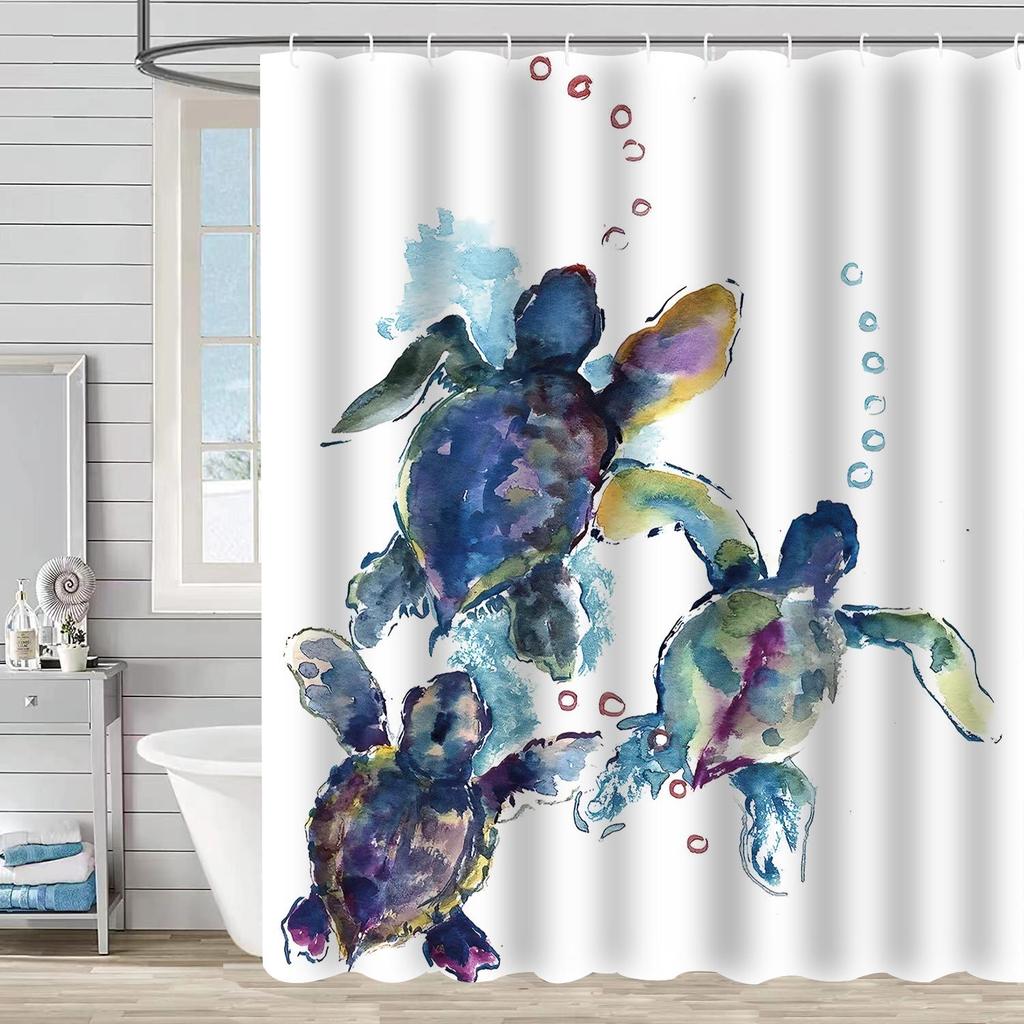 Coastal Marine Shower Curtain: Dolphin, Starfish, Seahorse, Seashell, Sea Turtle - Moisture-Proof, Mildew-Resistant, Waterproof, Beach Bathroom Décor
