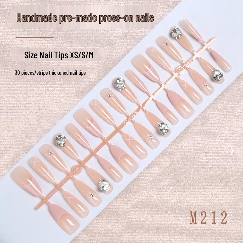 

Handmade Summer Nail Art Stickers: Set of 30 Buddhist Girl Striped Long Nail Tips