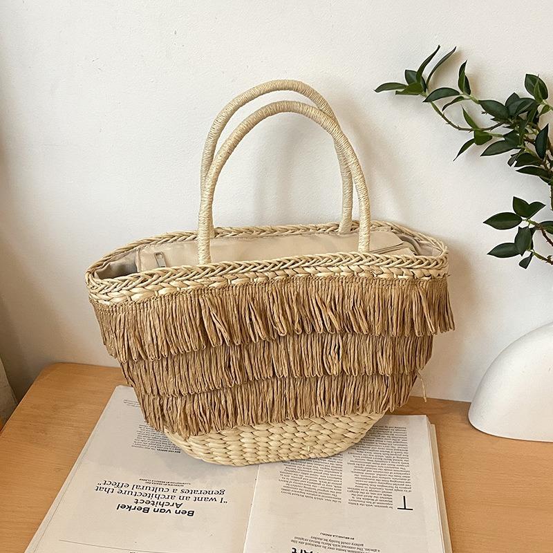 Tassel Tote Woven Bag Beach Fashion Trend Handbag Women's Vacation Hand-held Straw Bag
