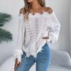 Autumn Winter Solid Color Hollow Long Sleeve Cutout Ruched Open Shoulder Cardigan Sweater Women's Clothing