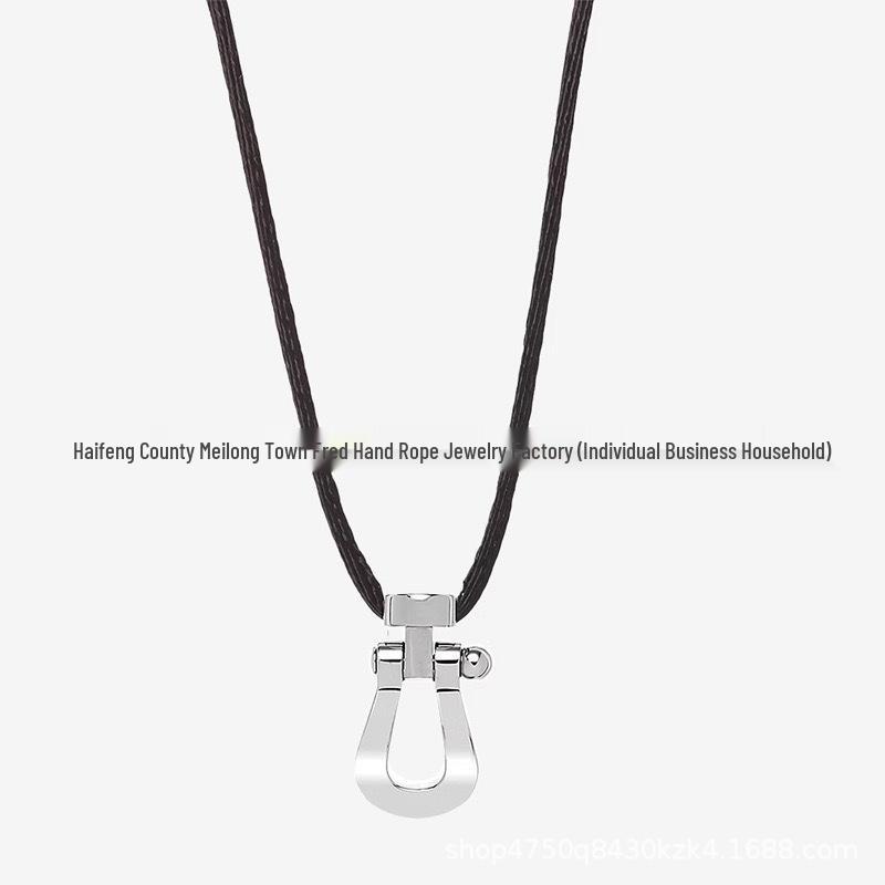 Women's 18K Rose Gold Fred Medium Diamond Horseshoe Necklace with Horizontal Nautical Buckle Choker.