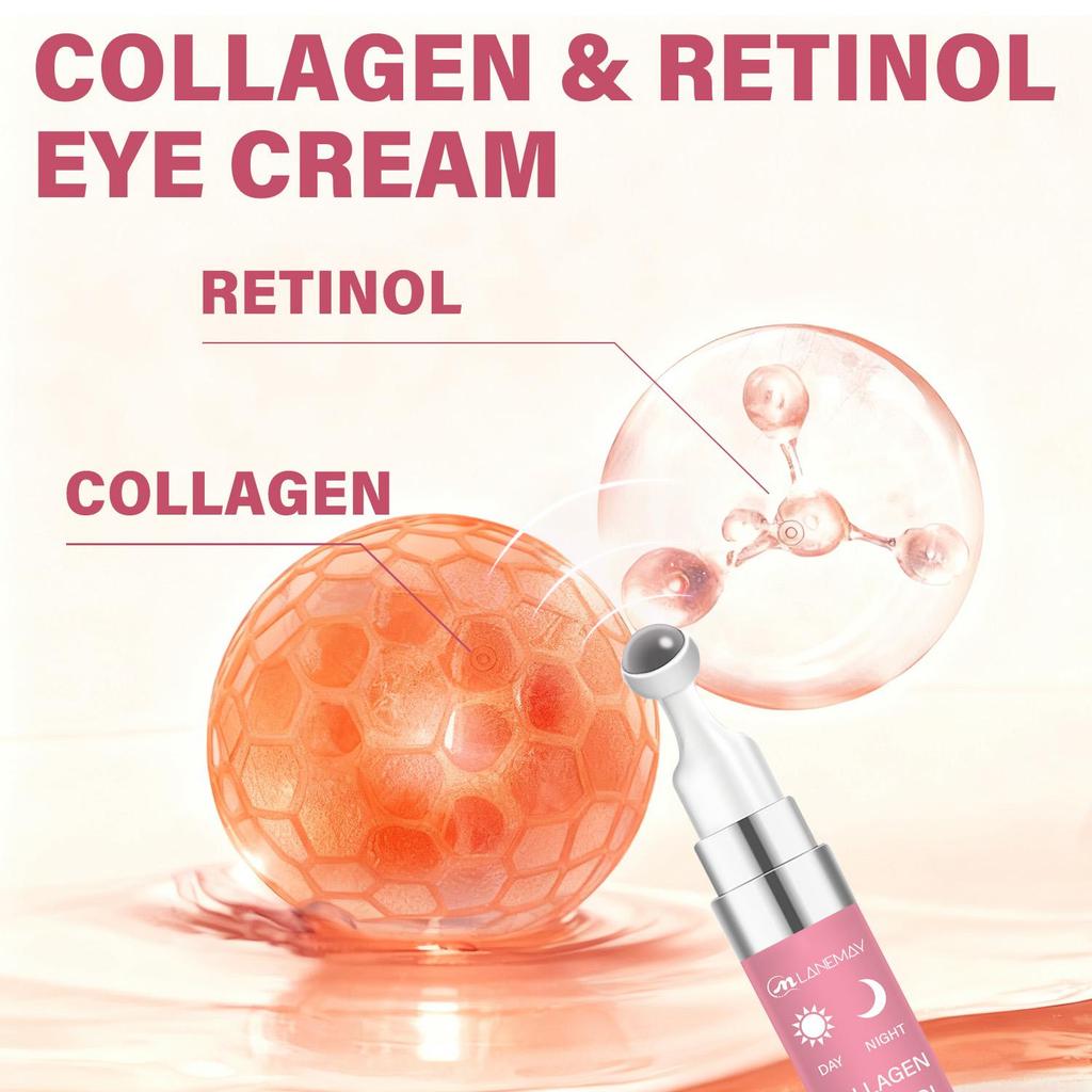 Collagen & Retinol Eye Cream-Massage Roller For Eyes-Tighten & Smooth Fine Lines-Suitable For Men And Women, 15ml