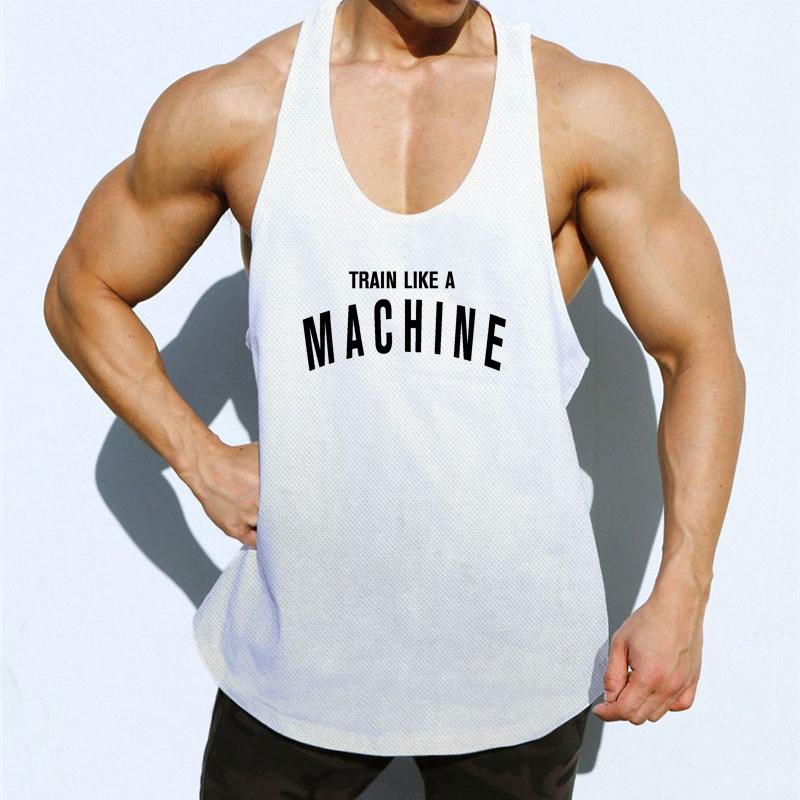 Muscleguys TRAIN LIKE A MACHINE Gym Tank Tops Men Running Vests Fitness Clothing Mens Bodybuilding Stringer Tanktop Summer Sports Clothing
