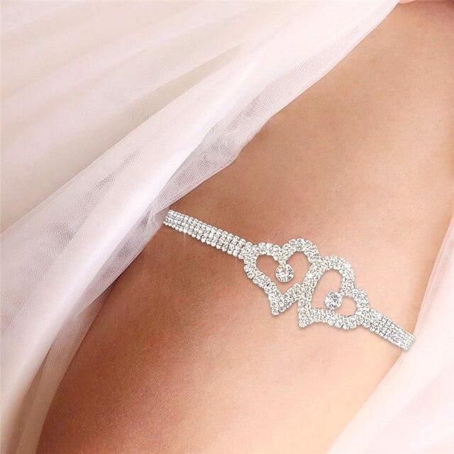 Motýlí/srdíčkový štrasový řetízek na nohy pro ženy Luxusní stříbrná barva/zlatá barva Full Bling Iced Out Body Stehno