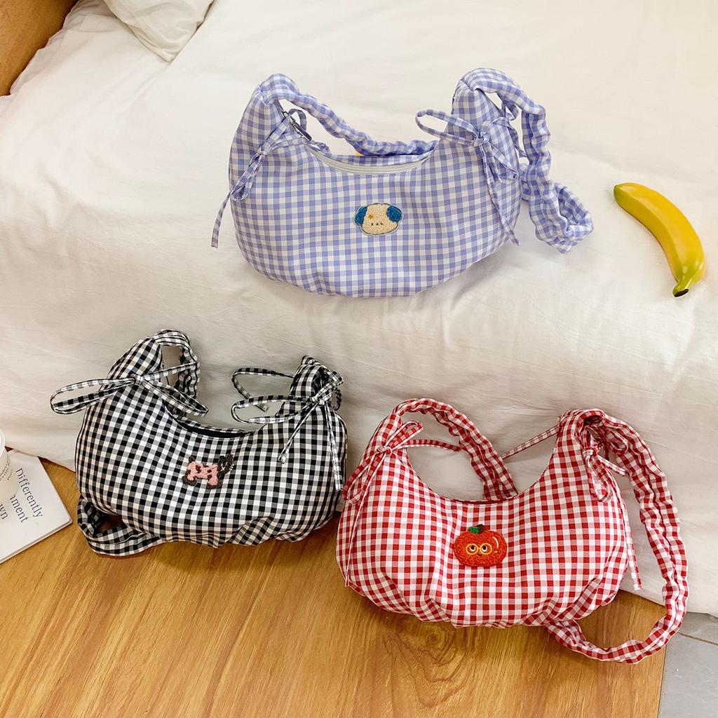 2025 Summer Shoulder Bag Women's New Bubble Plaid Women's Bag Underarm Crossbody Dumpling Bag Shoulder Fashion Bag
