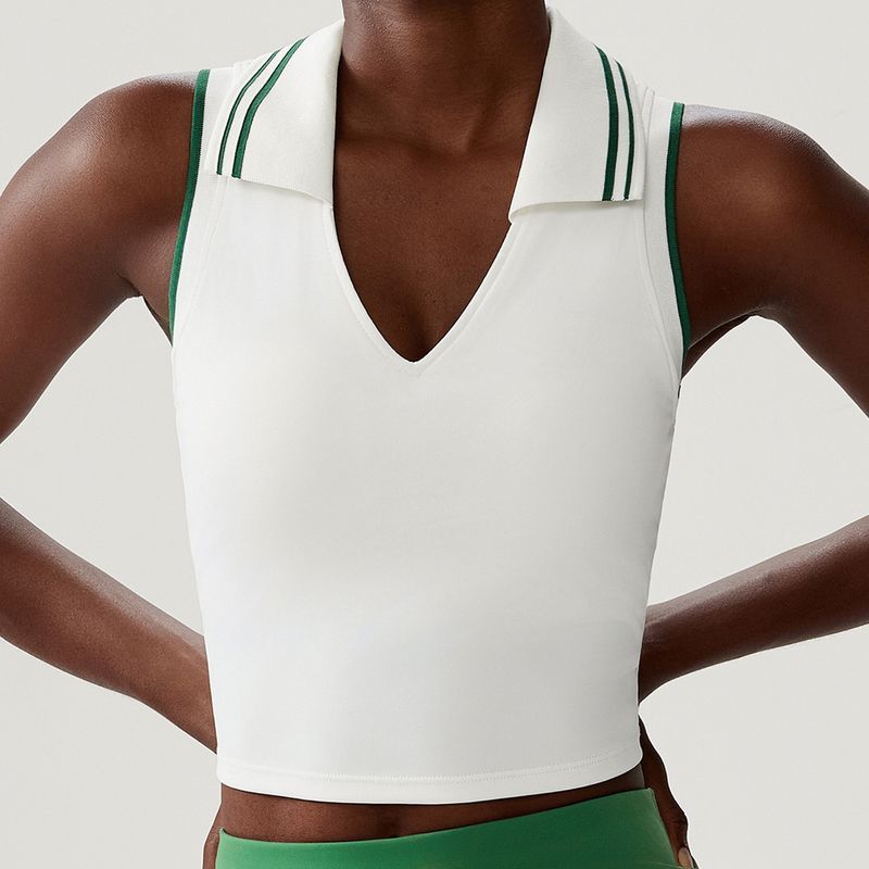 

Polo Collar Tennis Sports Vest High Strength Bubble Wrap Running Workout Bra Breast Holding Lapel Yoga Intimates Women L Green White