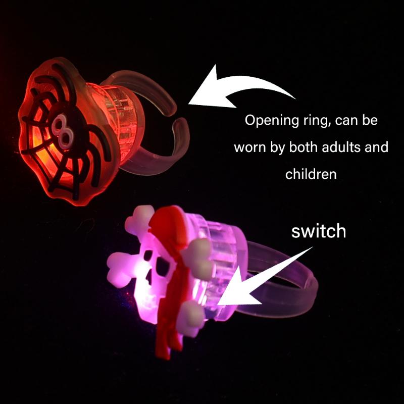 50PCS LED Luminous Halloween Rings Creative Pumpkin Ghost Skull Glowing in Dark Rings For Halloween Party Decoration Supplies