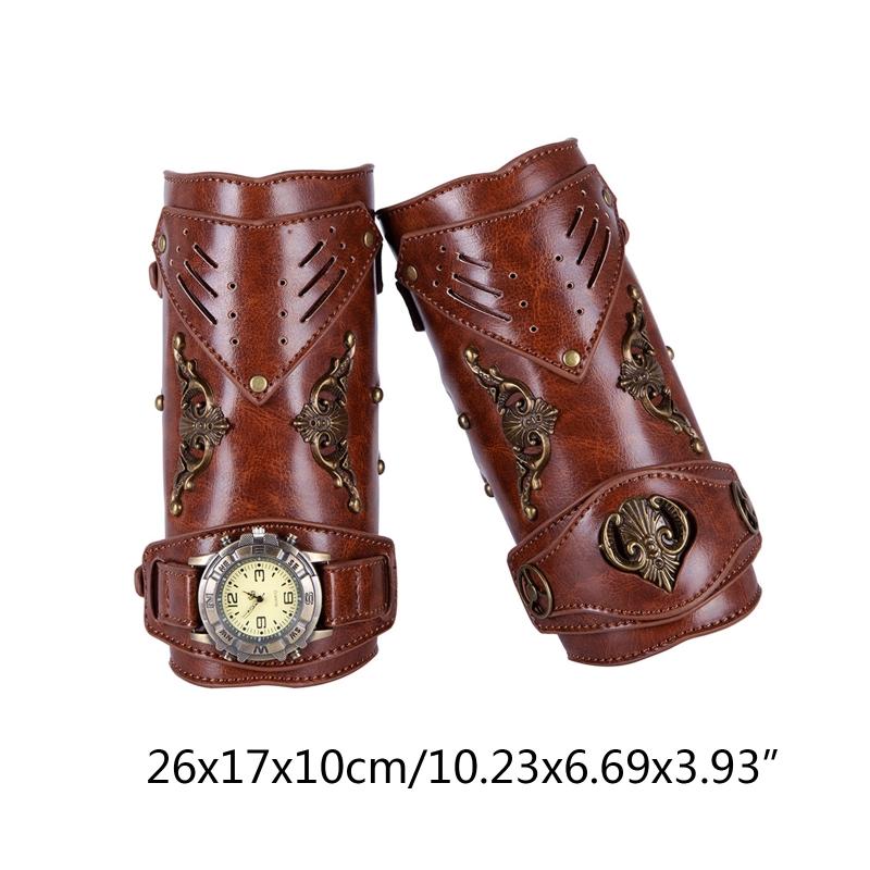 Унисекс кожаный браслет-перчатка средневековая стрельба из лука широкие наручи часы — фото 9