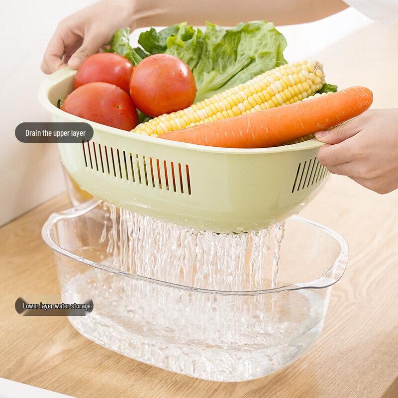 Double-Layer PET Vegetable & Fruit Draining Basket