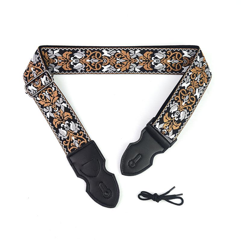 Retro Ethnic Embroidered Guitar Strap - Wooden and Electric, Polyester Printing, UK Style