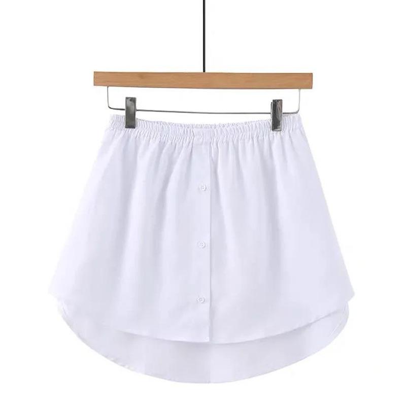 Korean Style Midi Skirt with White Trim Fake Shirt Hem, Twill Base