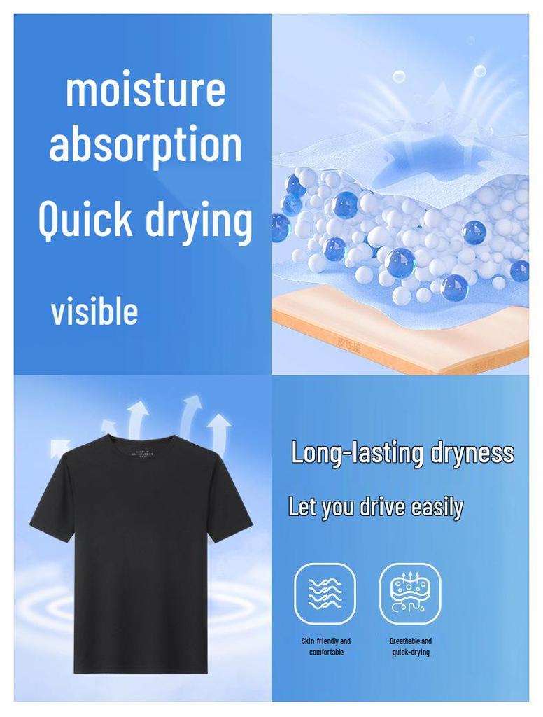 Men's Trendy Antibacterial Black & White Short Sleeve Round Neck T-Shirt - Breathable, Odor-Resistant, Plus Size Casual Sportswear