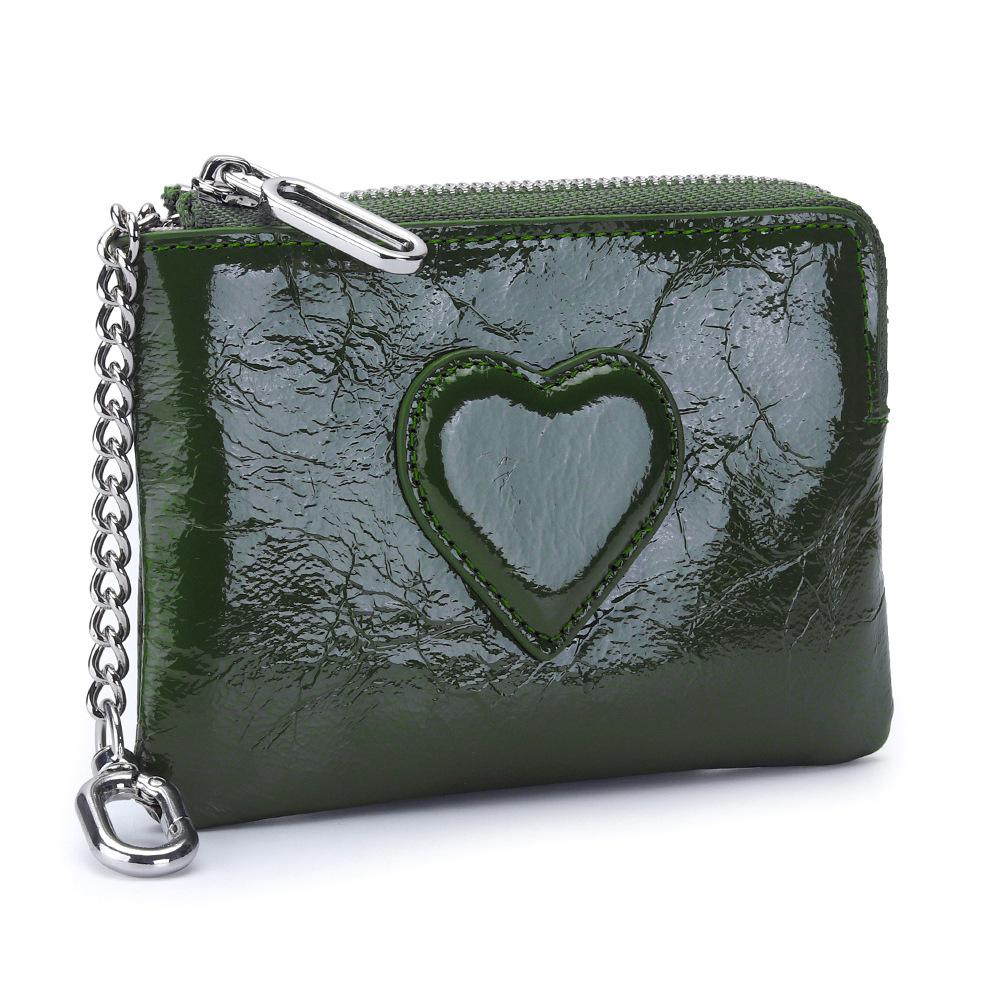 Women's Leather Coin Purse with KeyChain Small Zipper Heart pattern Change Pouch for Women Wallet Hanging Buckle Coin holders