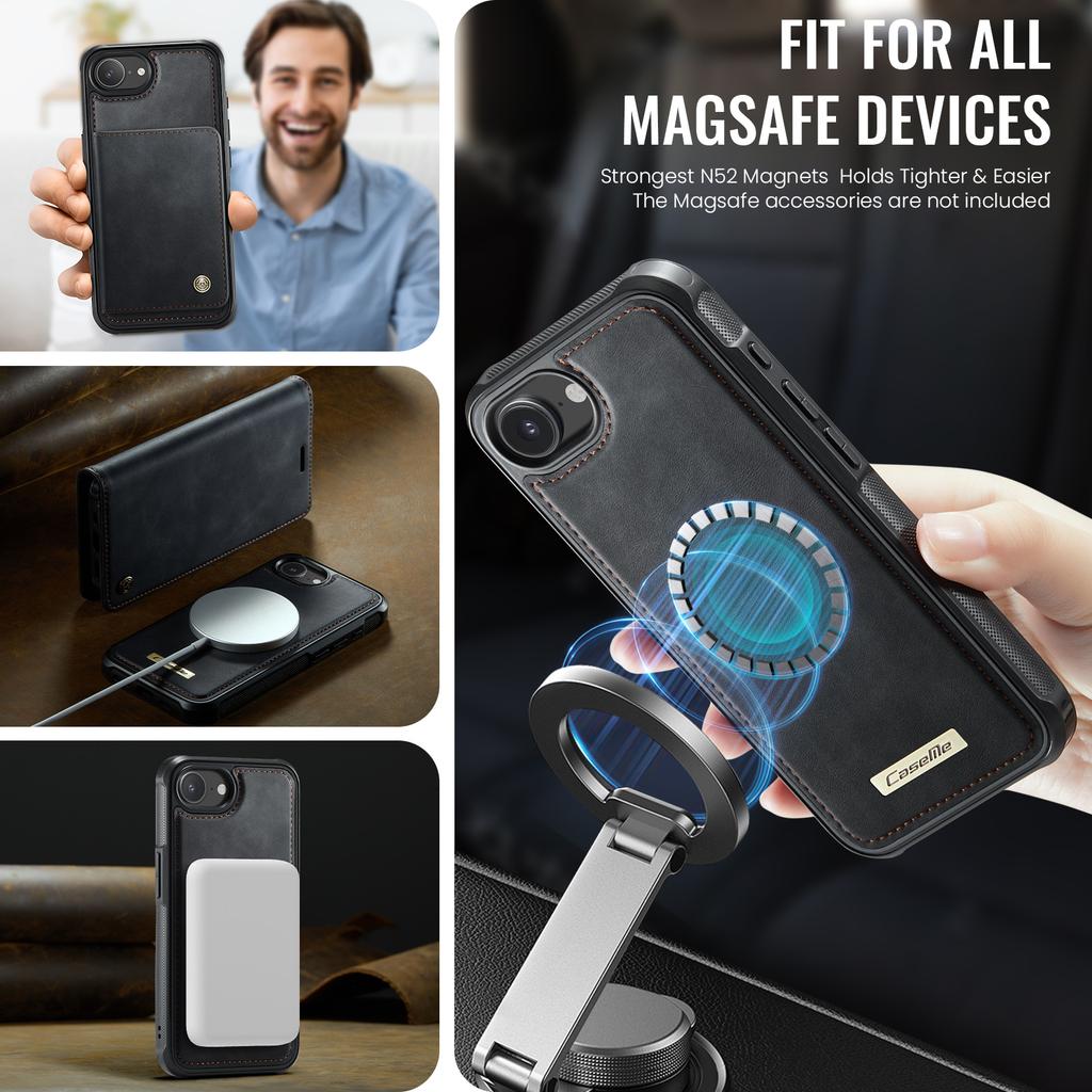 For iPhone 16e Case CASEME C49 Compatible with MagSafe RFID Blocking Detachable Wallet Leather Phone Cover