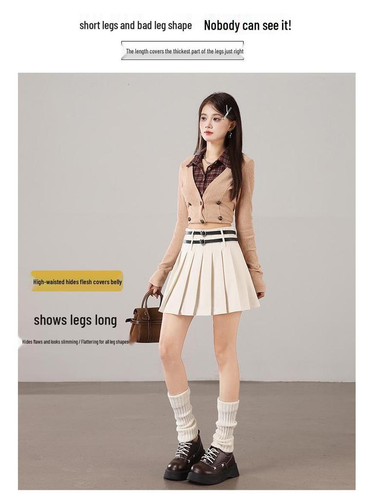2025 Versatile College Style High Waist Pleated Skirt with Double Belt - Slimming & Anti-Exposure