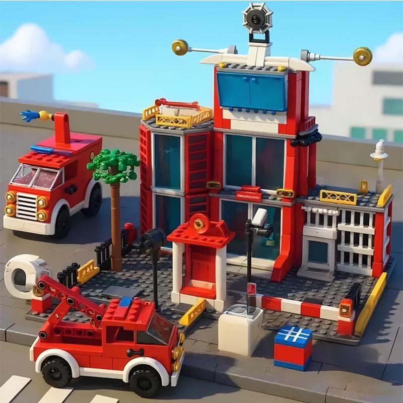 Police City Building Blocks Set with Fire Station Car and Figures DIY Construction Toys for Boys Kids Educational Christmas Gift