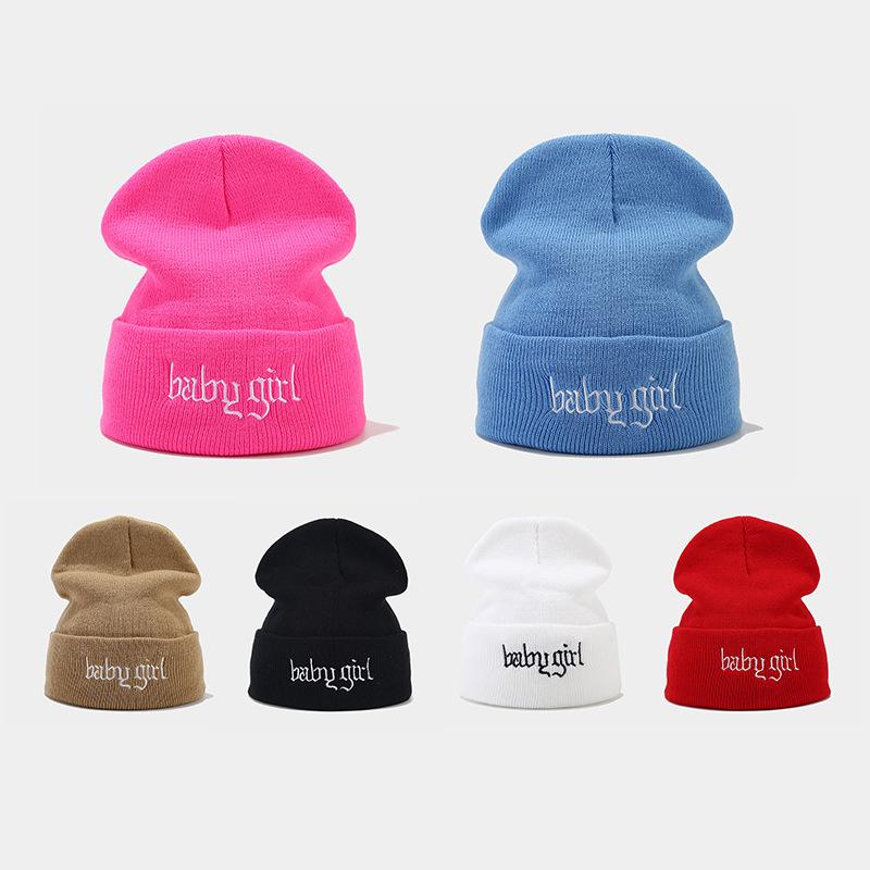 New fashion babygirl embroidered letter knitted hat women's tide round machine cold hat autumn and winter street hat