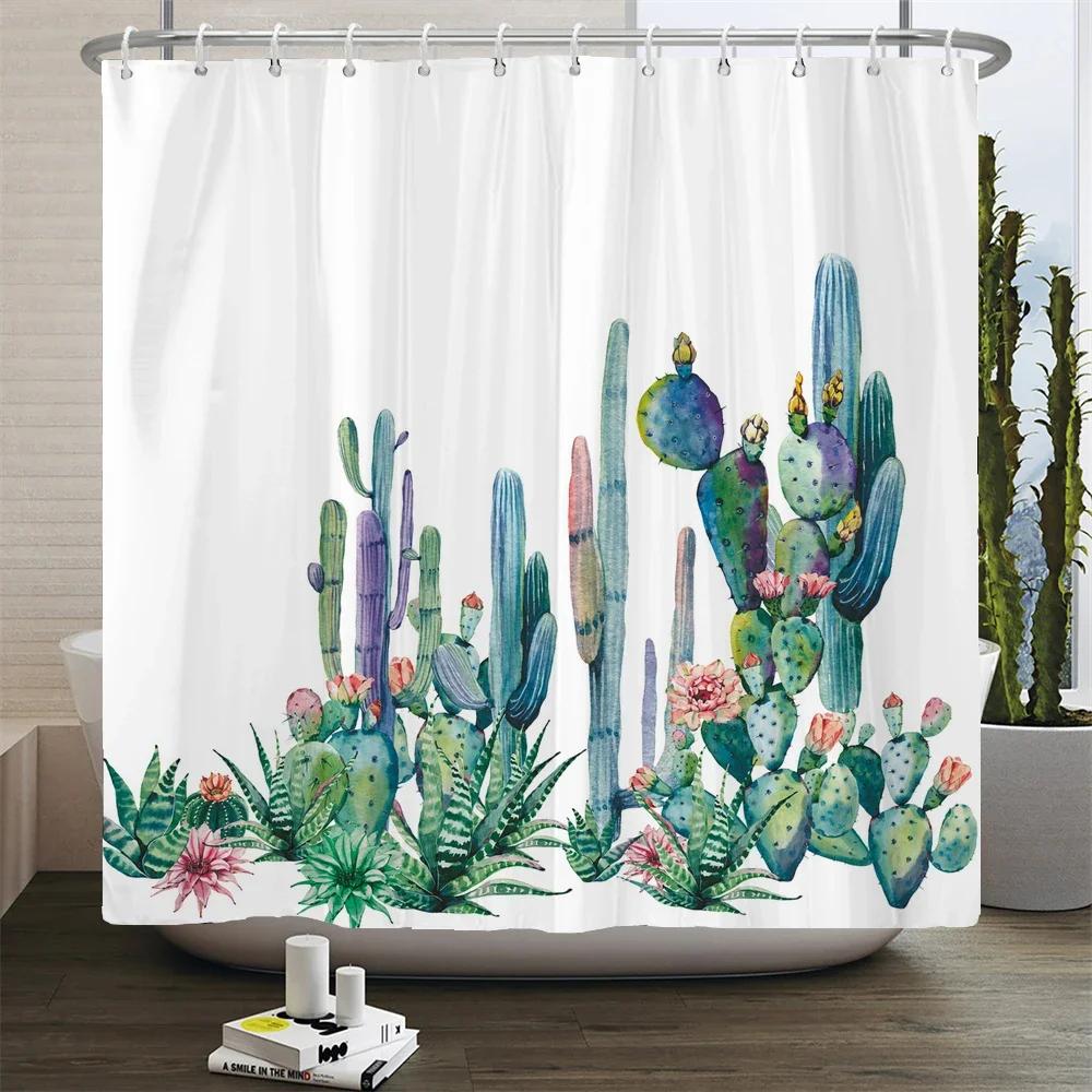 Cactus Shower Curtains Waterproof Polyester Fabric Shower Curtains Tropical Plants Bathroom Screen Curtain Home Decor 180X180cm