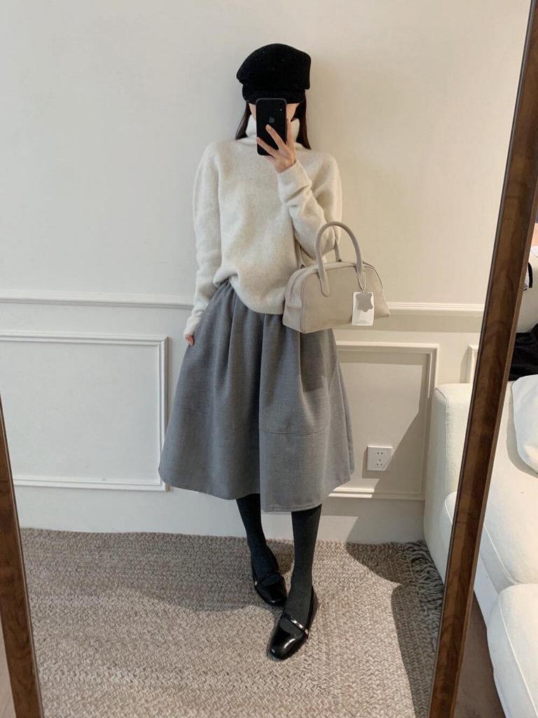 Elegant High-Waist Wool Blend A-Line Skirt - Autumn/Winter Classic