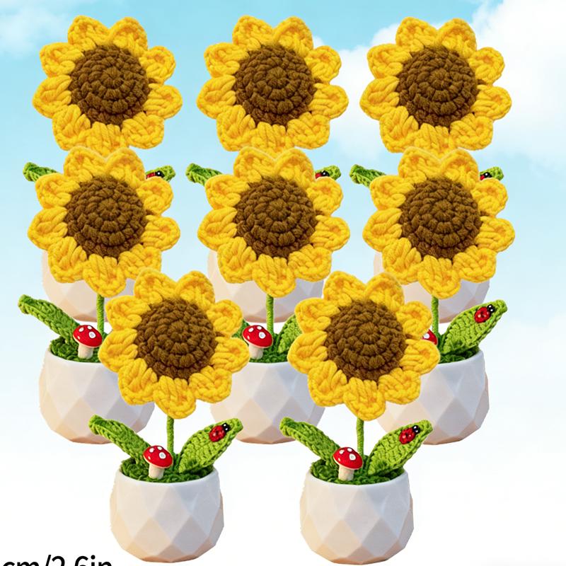 Crochet Flower Sunflower Artificial Flower Potted Desk Accessorie Office Accessorie Wedding Mother'S Day Graduation Gift Girasol