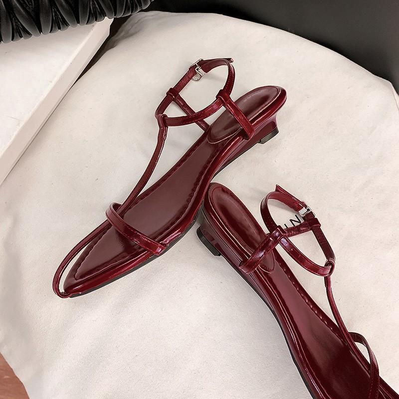 Wedge heel pointed high heels one-word buckle with open-toe buckle temperament sandals cross-strap shoes
