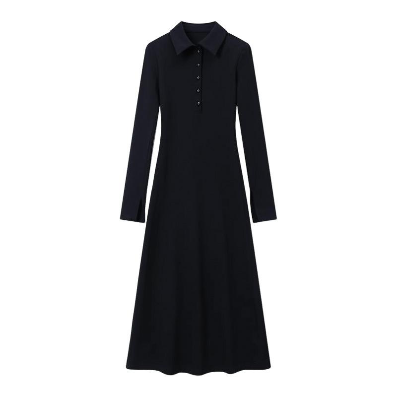 New temperament long-sleeved dress, black is popular today, autumn and winter shirt skirt, medium and long dress. S