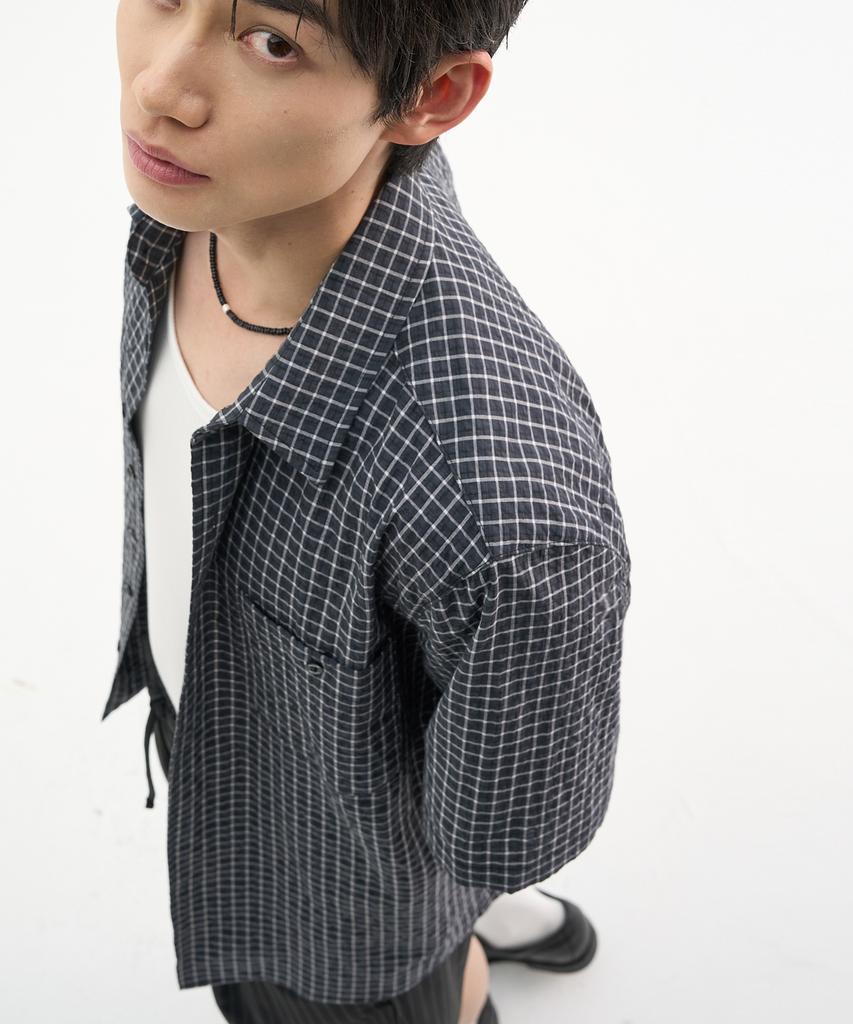TRIP LE SENS Washable Layered Check Half Shirt_Sand Brown (Type B)