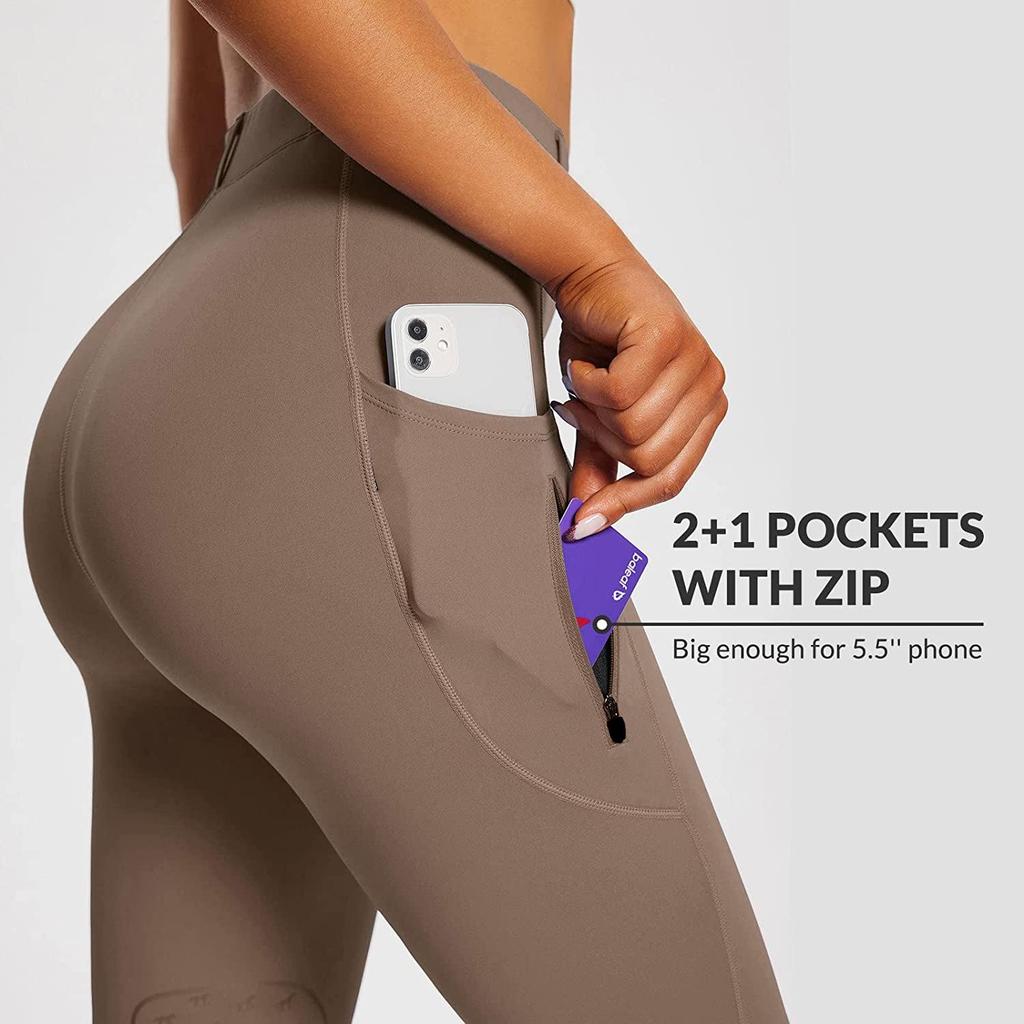 High Waist Equestrian Riding Breeches with Semi-Silicone Knee Pads and Zipper Pockets