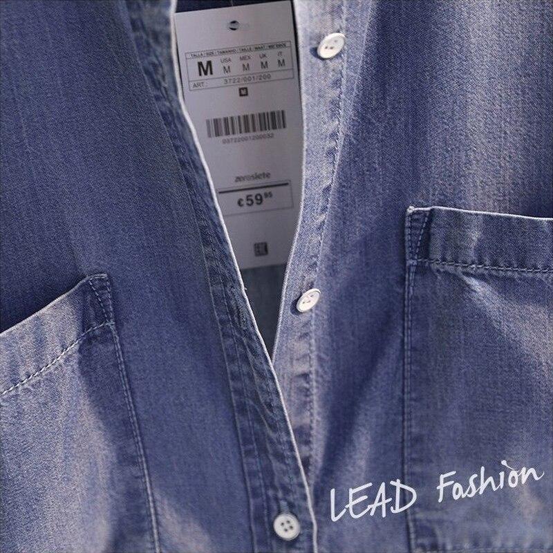 Spring Solid Denim Shirt Dress Casual Tops Fashion Pocket Long Sleeve Shirt For Women Elegant Medium Length Loose Clothes 24120