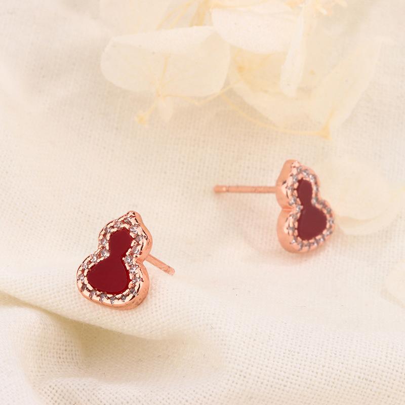 925 Silver 14K Gold Gourd Earrings With Red Agate White Mother Of Pearl And Pave Diamonds Elegant Dangle Earrings For Women