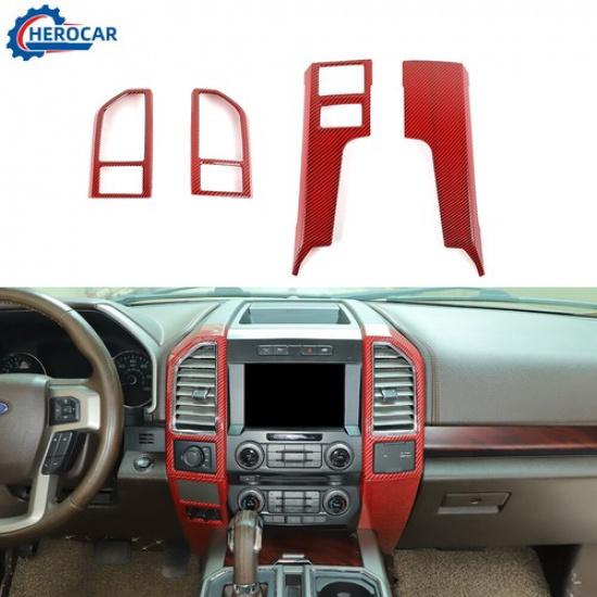 4X Center Console Dashboard Panel Cover Trim For Ford F150 2015-20 Red Carbon