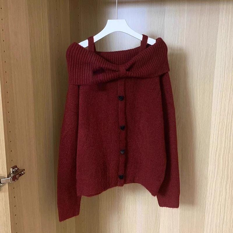 

2024 Новое поступление Нежный Сладкий Свитер с открытыми плечами Женский Осенне-зимний Корейский стиль Нарядный Трикотаж Топы с открытыми плечами