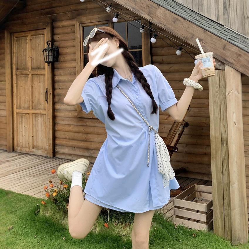 Korean fashion temperament POIO collar short-sleeved dress summer new high-waisted casual shorts personalized suit