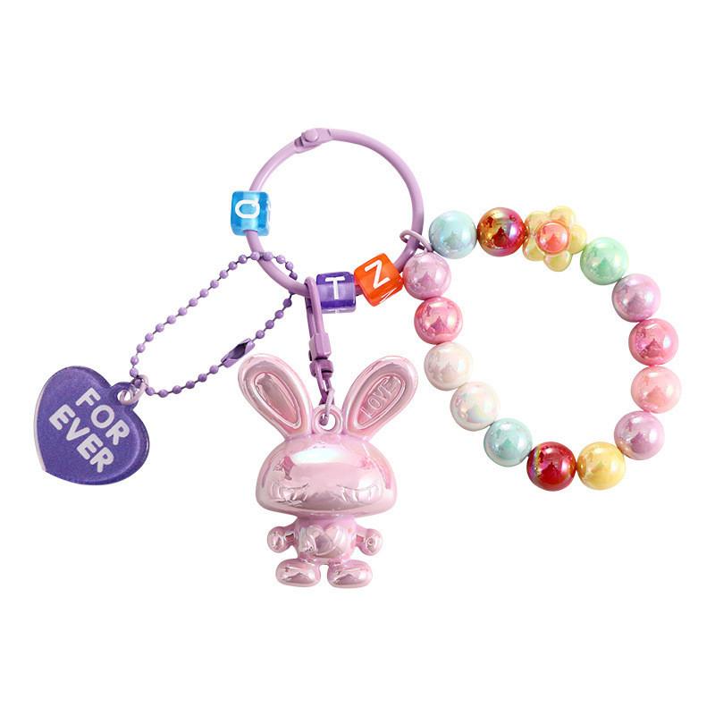 Cute Cartoon Rabbit Bead Bracelet Keychain Adorable Couple Backpack Accessories