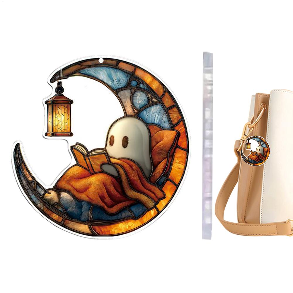 Ghost Ornaments For Tree Reading Ghost Halloween Tree Ornaments Bag Charm Halloween Decorations 2D Acrylic For Indoor Outdoor