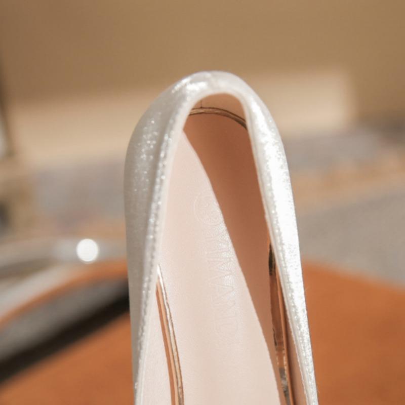 New Pointed High Heels Large Size Plus Wide Women's Shoes Pearl Square Buckle Single Shoes Wedding Shoes